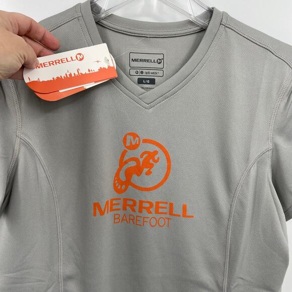 Merrell Barefoot Tech Tee Shirt Size L Gray Opti-Wick Shirt UPF Sun Protection - Picture 3 of 13